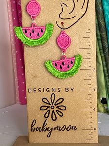 Watermelon FSL Fringe Earrings - In the Hoop Freestanding Lace Earrings
