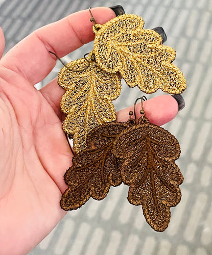 Oak Leaf FSL Earrings - In the Hoop Freestanding Lace Earrings