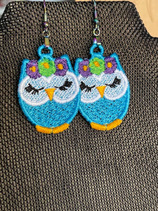 Boucles d’oreilles Cute Owl FSL - Boucles d’oreilles en dentelle autoportantes In the Hoop