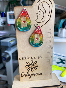 Teardrop Alabama Earrings embroidery design for Vinyl and Leather