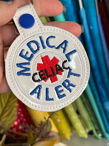 Medical Alert Celiac snap tab embroidery design