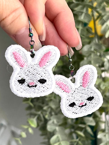 Bunny Face FSL Earrings - In the Hoop Freestanding Lace Earrings Design for Machine Embroidery