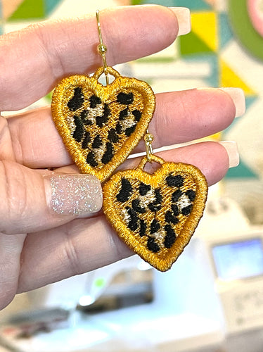 Leopard Heart FSL Earrings-In the Hoop Freestanding Lace Earrings