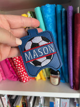 Split Soccer Ball Sanitizer Holder Snap Tab Version In the Hoop Embroidery Project 1 oz for 5x7 hoops