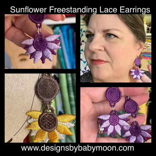 Sunflower FSL Earrings - In the Hoop Freestanding Lace Earrings