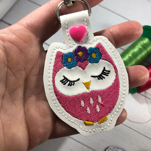 Cute Owl snap tab In the Hoop embroidery design