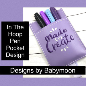 Hecho para crear un diseño de bordado con bolsillo para bolígrafo en el aro (ITH)
