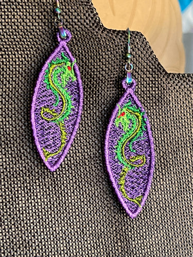 Boucles d’oreilles Dragon Wedge FSL - Boucles d’oreilles en dentelle autoportantes In the Hoop