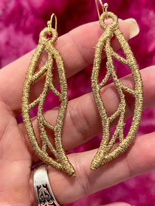 Long Leaves FSL Earrings - In the Hoop Freestanding Lace Earrings
