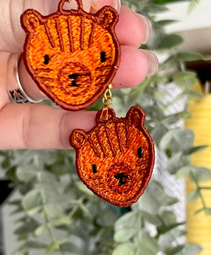 Tiger Face FSL Earrings - In the Hoop Freestanding Lace Earrings Design for Machine Embroidery