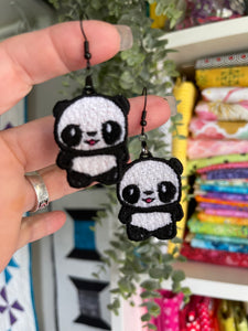 Panda FSL Earrings - In the Hoop Freestanding Lace Earrings Design for Machine Embroidery