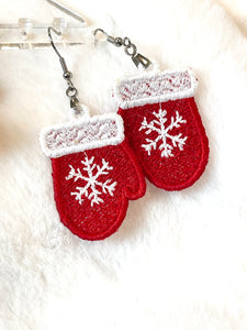 Snowflake Mittens FSL Earrings - In the Hoop Freestanding Lace Earrings