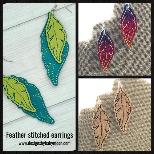 Feather Earrings embroidery design for Vinyl and Leather