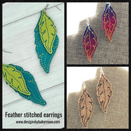 Feather Earrings embroidery design for Vinyl and Leather