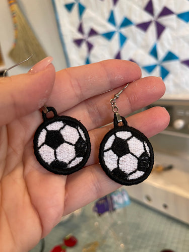 Soccer Ball FSL Earrings - Freestanding Lace Earring Design - In the Hoop Embroidery Project