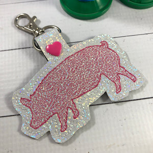 Pig Quick Stitch ITH snap tab for 4x4 hoops-Backpack tag embroidery design