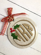 Holly Monogram Frame Christmas Ornament for 4x4 hoops