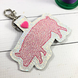 Pig Quick Stitch ITH snap tab for 4x4 hoops-Backpack tag embroidery design