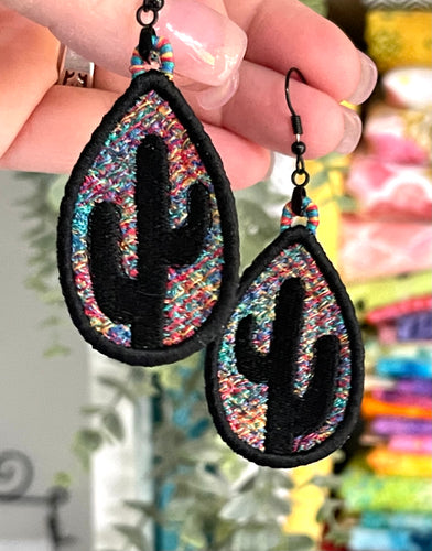 Boucles d’oreilles Cactus Teardrop FSL - Boucles d’oreilles en dentelle autoportantes In the Hoop