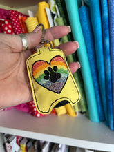 Rainbow Heart Paw Print Hand Sanitizer Holder Snap Tab Version In the Hoop Embroidery Project 1 oz BBW for 5x7 hoops