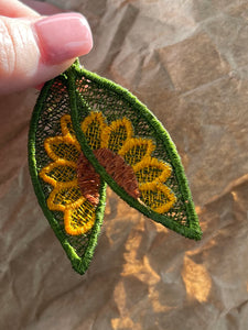 Sunflower Wedge FSL Earrings - In the Hoop Freestanding Lace Earrings