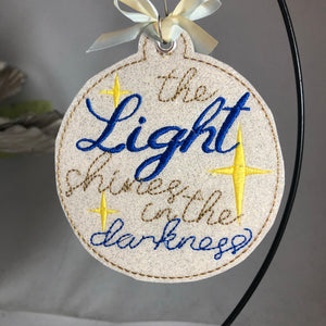 The Light Shines in the Darkeness Christmas Ornament for 4x4 hoops