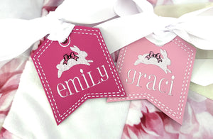Leaping Bunny Flag Tags - Personalizable Tags Set of TWO Designs