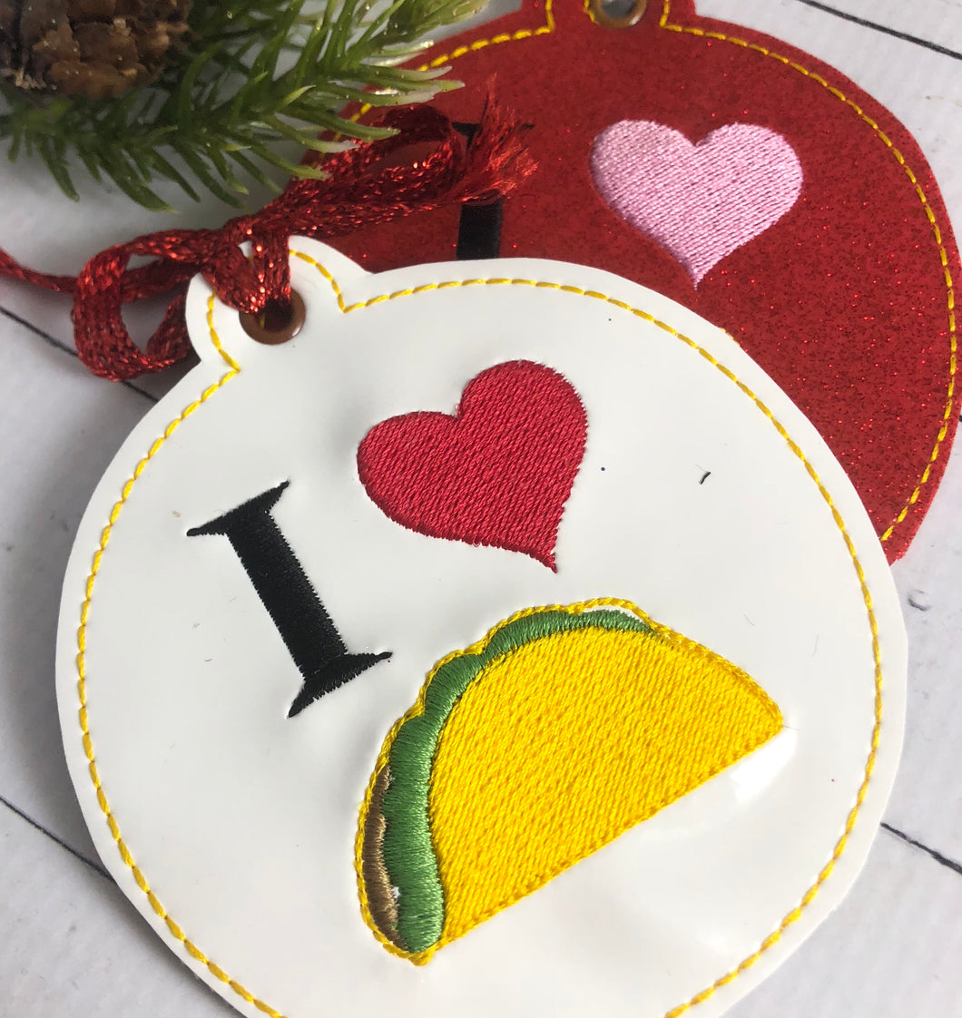 I Heart Tacos Christmas Ornament for 4x4 hoops