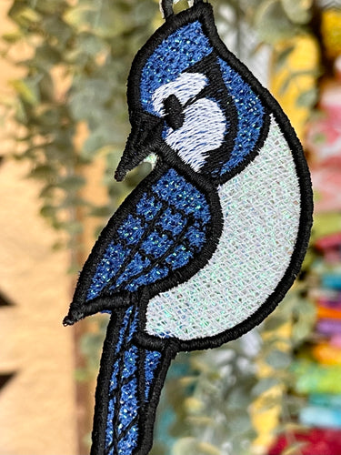 Bluejay Freestanding Lace (FSL) Suncatcher, Ornament, or Bookmark - In the Hoop Machine Embroidery Design File
