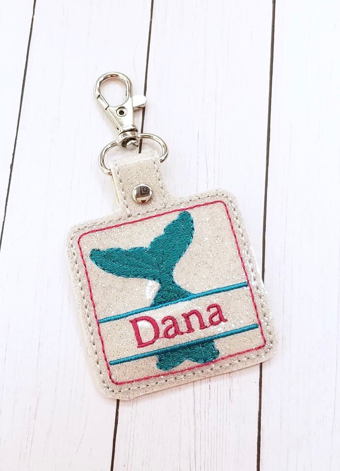 Mermaid Tail snap tab Personalized Tag for 4x4 hoops