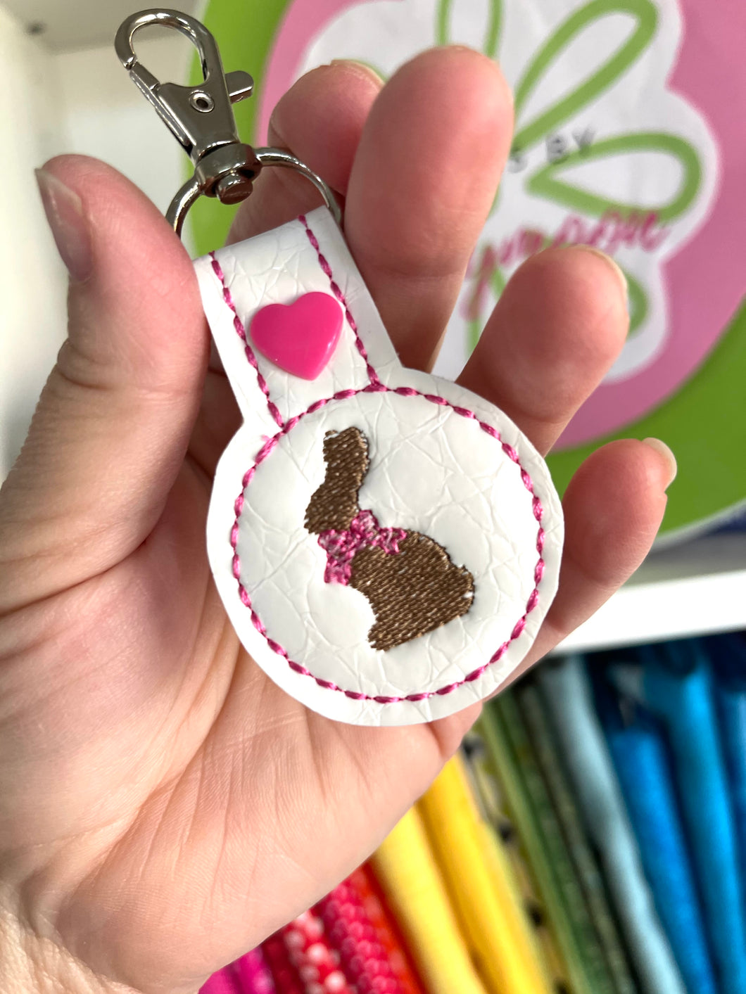 Chocolate Bunny Tab In the Hoop Design Single for 4x4 hoops
