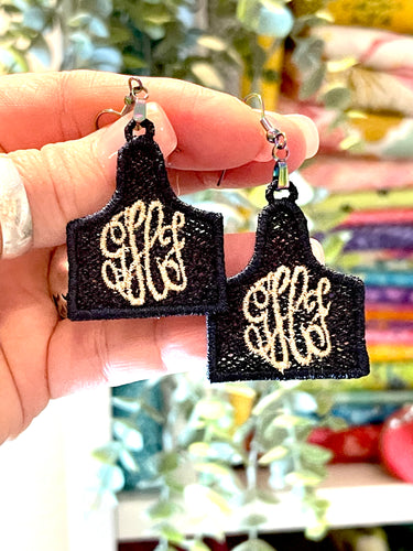 Cow Tag FSL Earrings - In the Hoop Freestanding Lace Earrings