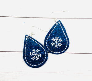 Snowflake Teardrop Earrings embroidery design for Vinyl and Leather