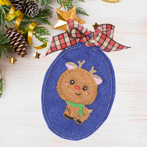 Applique Reindeer Christmas Ornament for 4x4 hoops