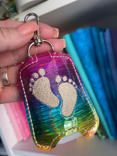 Baby Feet Hand Sanitizer Holder Snap Tab Version In the Hoop Embroidery Project 2 oz for 5x7 hoops