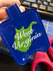 West Virginia Hand Sanitizer Holder Snap Tab Version In the Hoop Embroidery Project 1 oz BBW for 5x7 hoops
