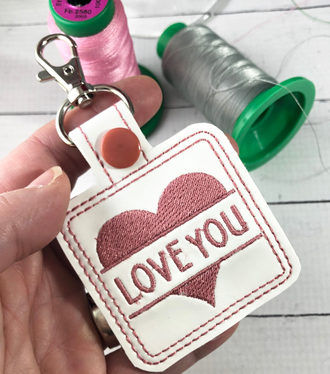 Split Heart snap tab Personalized Bag Tag for 4x4 hoops