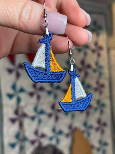 Sailboat FSL Earrings - In the Hoop Freestanding Lace Earrings