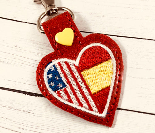 Spain America LOVE snap tab In The Hoop embroidery design