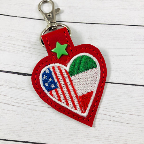 Italy America LOVE snap tab In The Hoop embroidery design