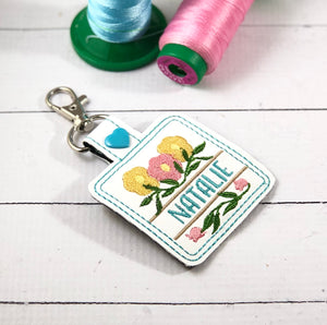 Split Floral snap tab Personalized Bag Tag for 4x4 hoops