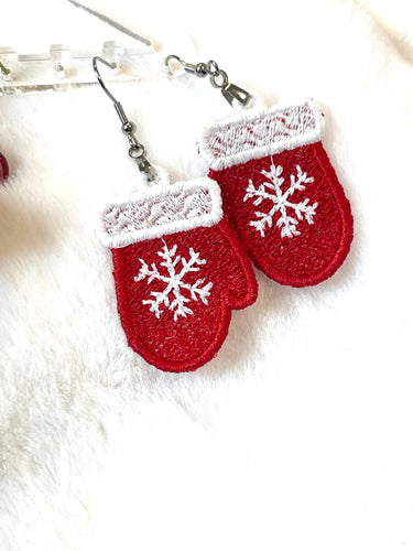 Pendientes FSL Snowflake Mittens - Pendientes de encaje independientes en el aro