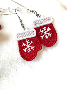 Snowflake Mittens FSL Earrings - In the Hoop Freestanding Lace Earrings