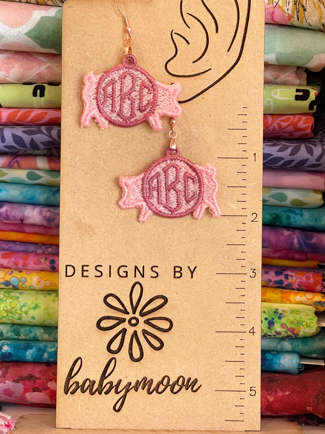 Monogram Show Pig FSL Earrings - In the Hoop Freestanding Lace Earrings Design for Machine Embroidery