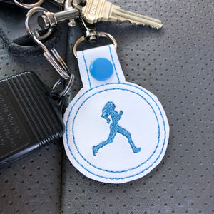 Running Girl snap tab - Backpack/Keyfob tag embroidery design