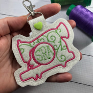Monogram BLANK Antique Sewing Machine snap tab for 4x4 hoops