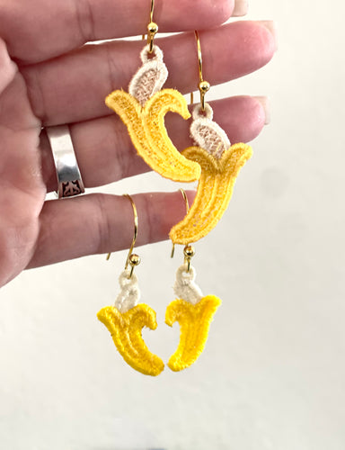 Banana FSL Earrings - In the Hoop Freestanding Lace Earrings