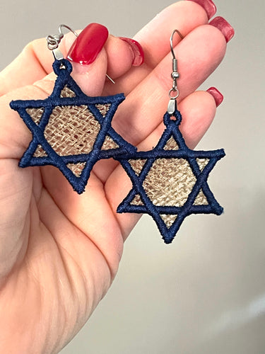 Star Of David FSL Earrings - Two Sizes - In the Hoop Freestanding Lace Earrings