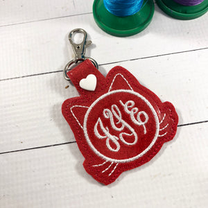Monogram BLANK cat face tag snap tab for 4x4 hoops