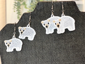 Polar Bear FSL Earrings - In the Hoop Freestanding Lace Earrings - TWO SIZES